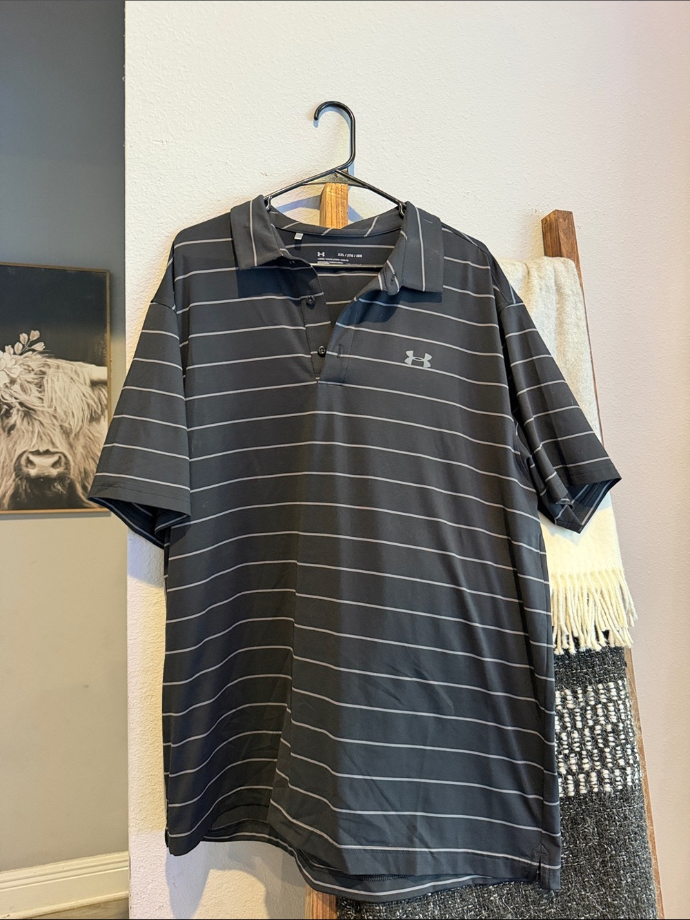 Under Armour Black Polo with Thin Gray Stripes